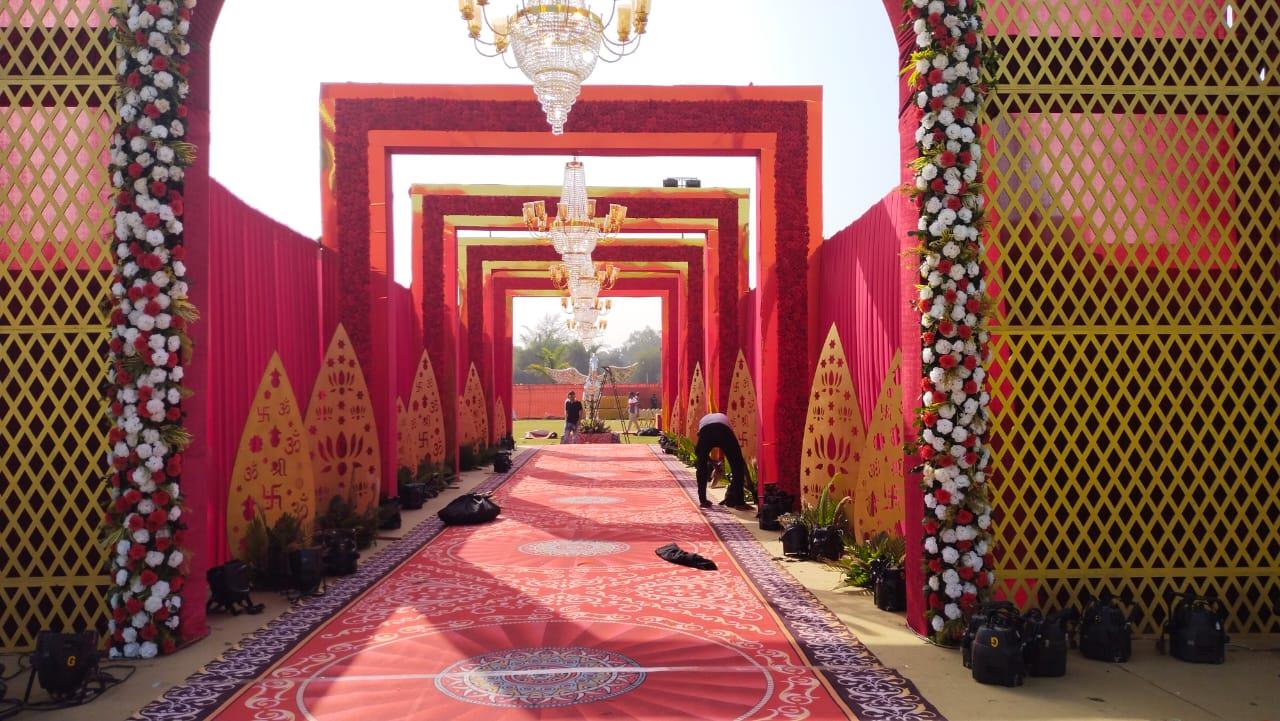 Wedding stage decorated by Shri Hari Events
